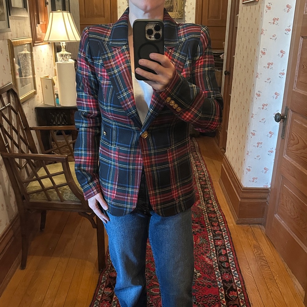Smythe Multicolor Plaid Blazer with Gold Accents